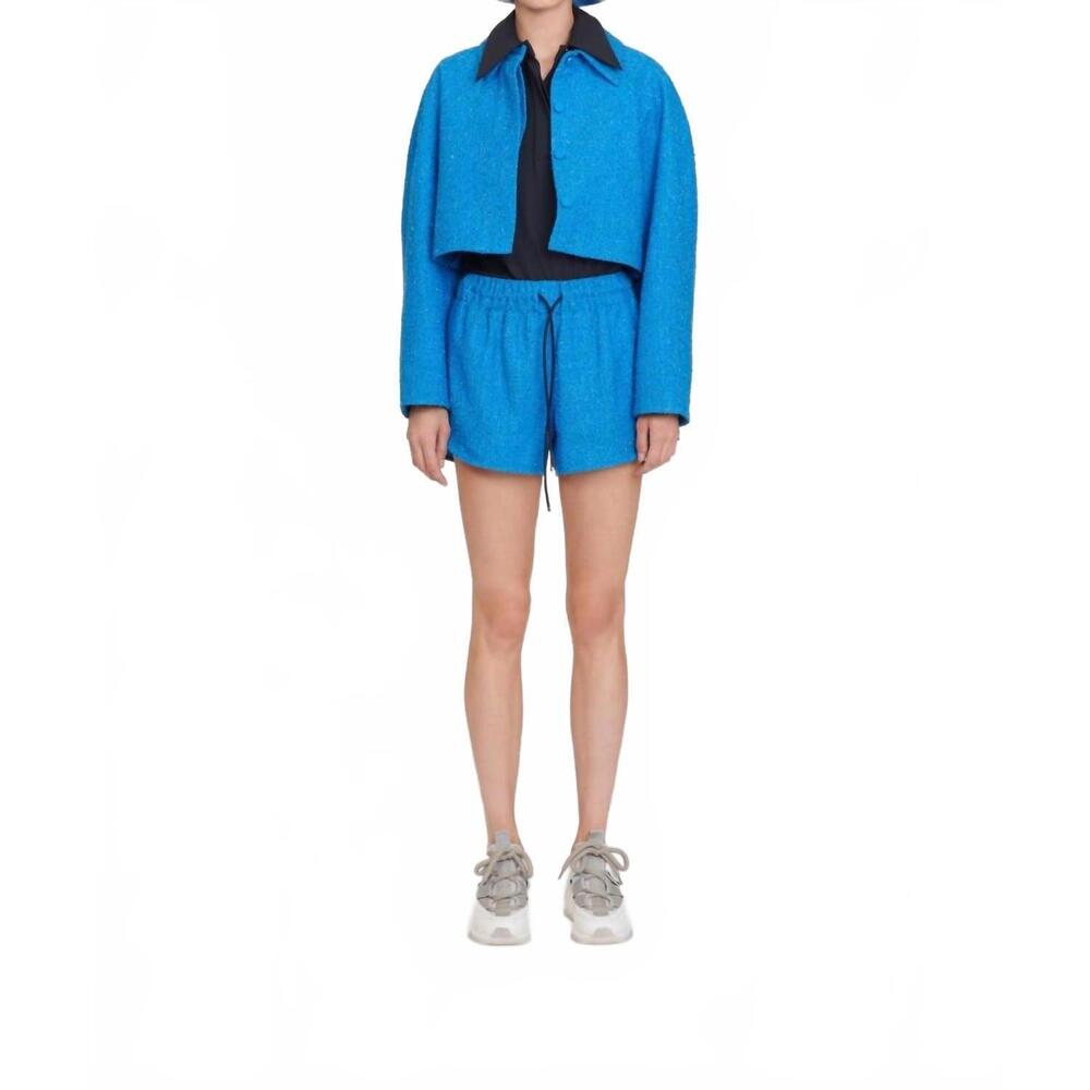 NEW MAISON RABIH KAYROUZ tweed pull on shorts in curacao blue